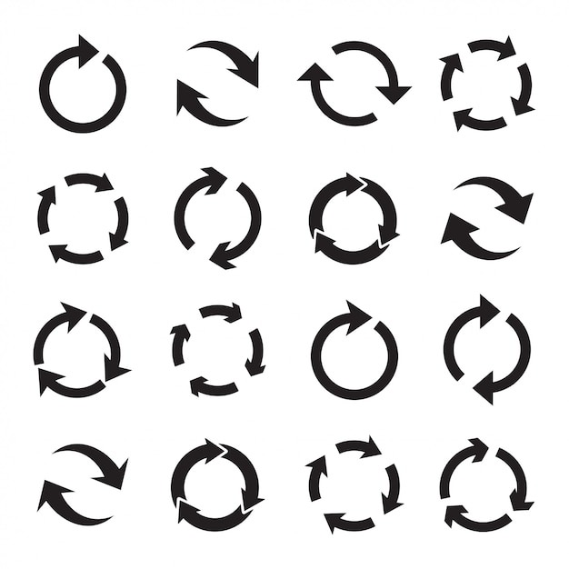Set di frecce circolari nere.