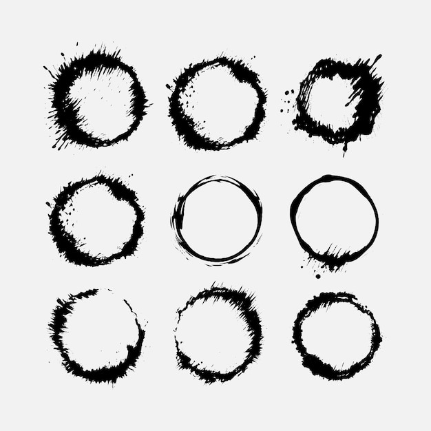 Set of Circular Black Brush Strokes Texture Vector