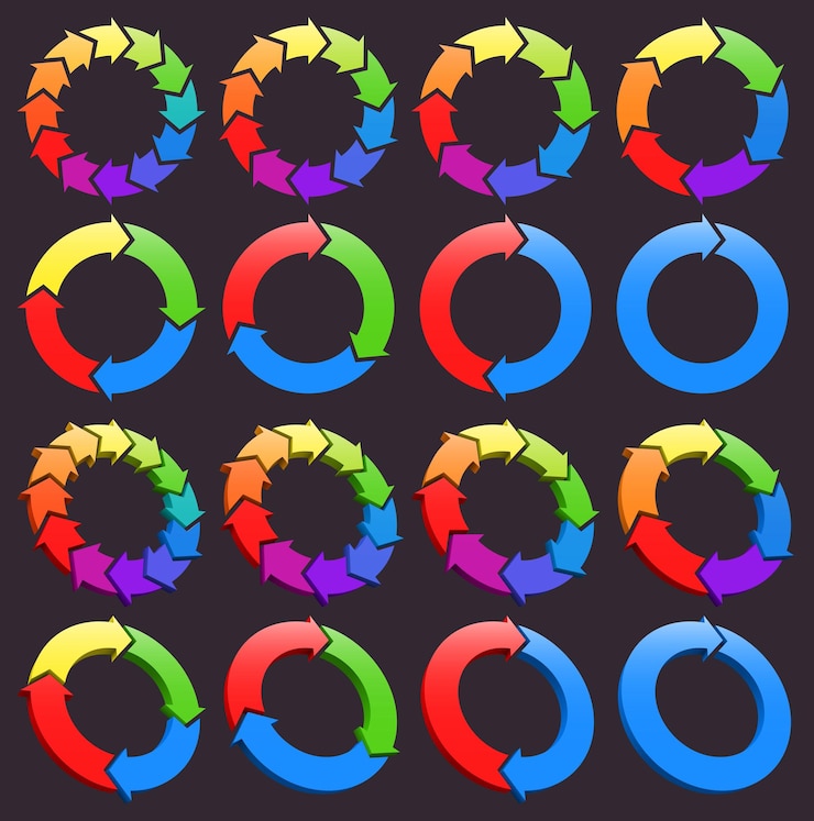 Vector set of circular colored arrows logos