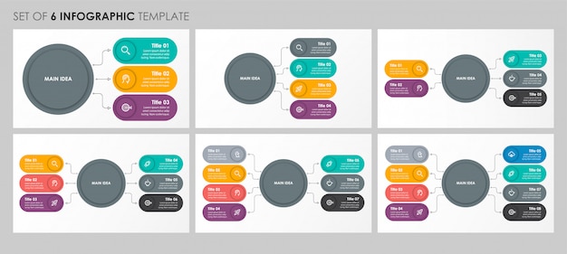 Set di design circolare infografica con icone e 4, 5, 6, 8 opzioni o passaggi. concetto di affari.