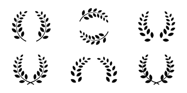 Vector set of circular laurel wreath. black laurel foliate. symbol winner. ornamental twig.