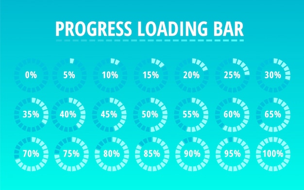 Set of circular progress loading bar on blue