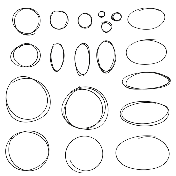 Vector set of circular scribbles. hand drawn frame collection. vector stock illustrarion premium