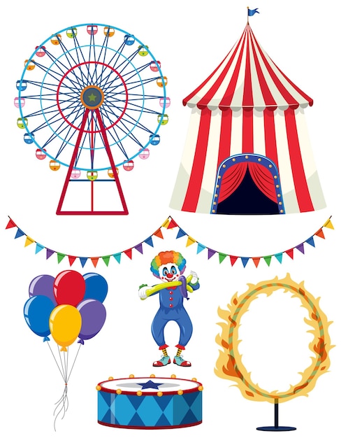 Set of circus element on white background