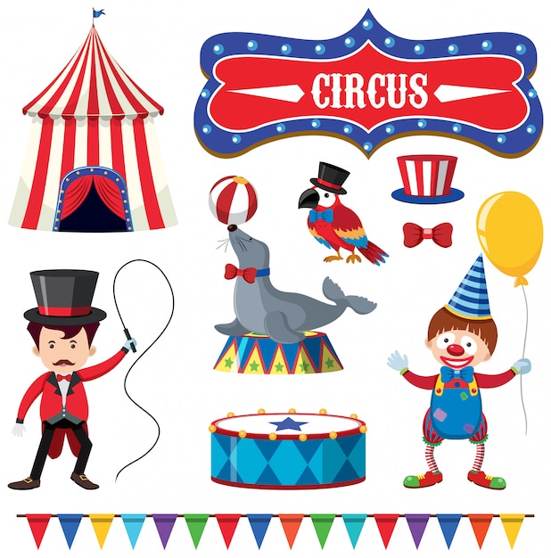 Una serie di elementi del circo