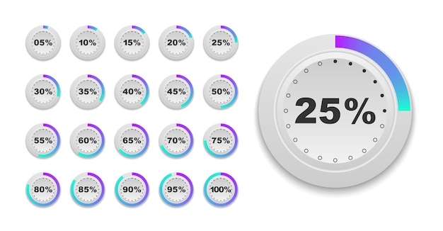 Set cirkelpercentagediagrammen klaar voor gebruik voor gebruikersinterface voor webontwerp