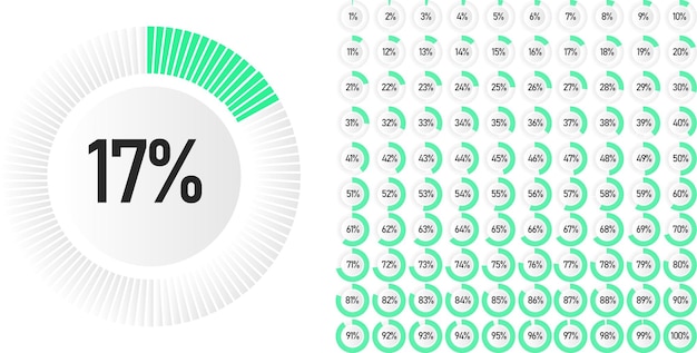 Vector set cirkelpercentagediagrammen van 0 tot 100 gebruiksklaar voor webdesign, gebruikersinterface