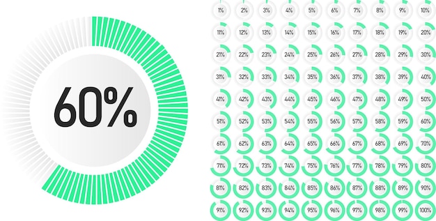 Vector set cirkelpercentagediagrammen van 0 tot 100 gebruiksklaar voor webdesign, gebruikersinterface