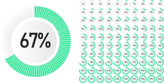 Vector set cirkelpercentagediagrammen van 0 tot 100 gebruiksklaar voor webdesign, gebruikersinterface