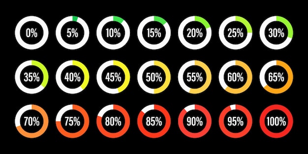 Set cirkelpercentagediagrammen van 0 tot 100 infographic gekleurde indicator op blackground