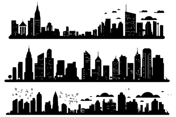 Vector set of city silhouette in flat style modern urban landscape vector illustration city skyscrapers