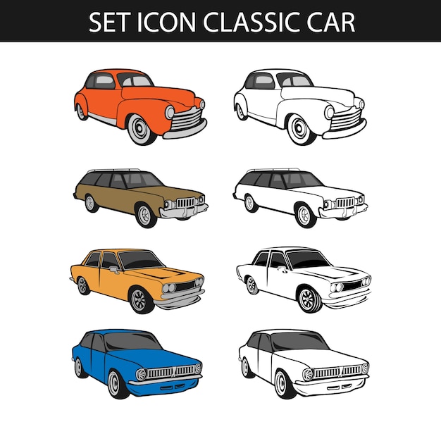 Set of classic car, collection of retro muscle cars