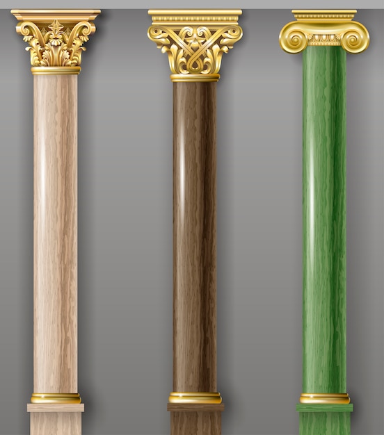 Vector set of classic gold and marble columns