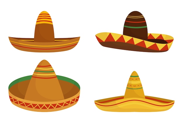 Set classic and traditional sombrero hats isolated on white background elements for mexican theme vector illustration