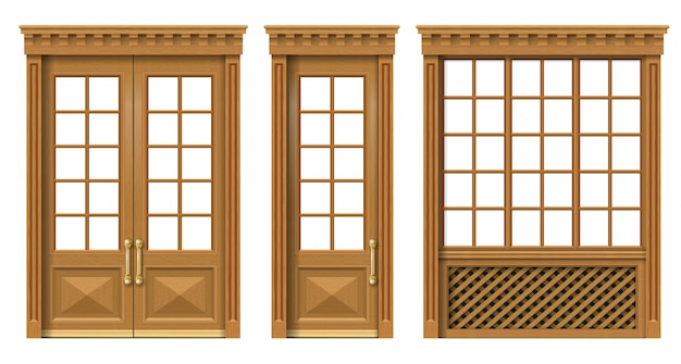 Set of classic wooden doors and windows