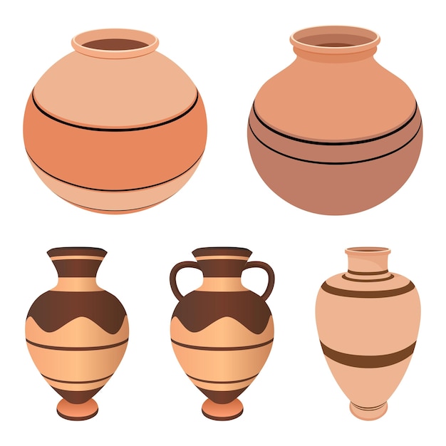 set of Clay pots vector illustration isolated on white background