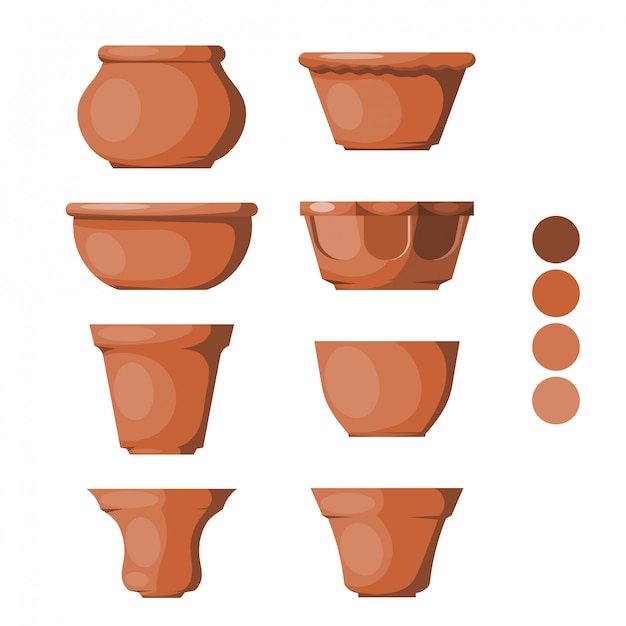 Vector set of clay pots on white