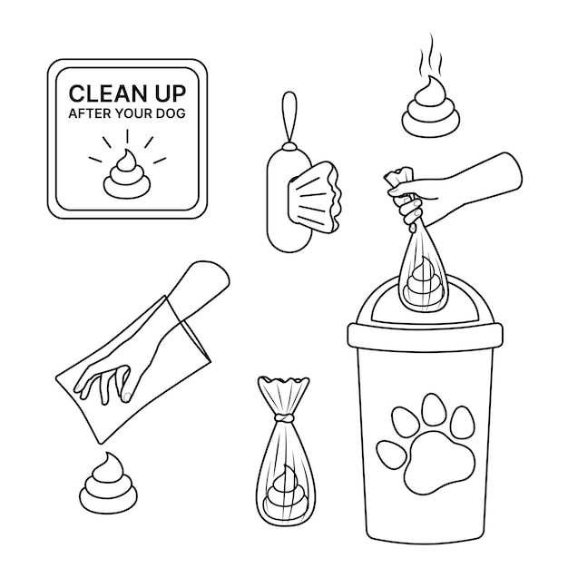 Set Clean up after your dog Black and white elements Poop Vector