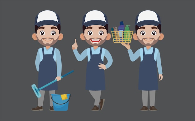 다른 포즈로 청소기 세트