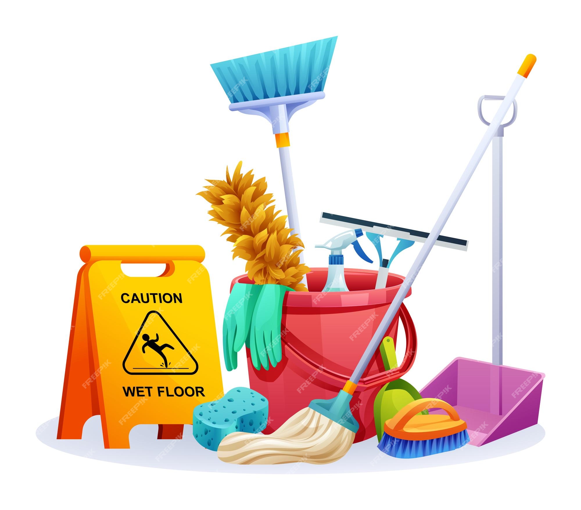 Premium Vector  Set of cleaning equipment house cleaning service tools  vector illustration