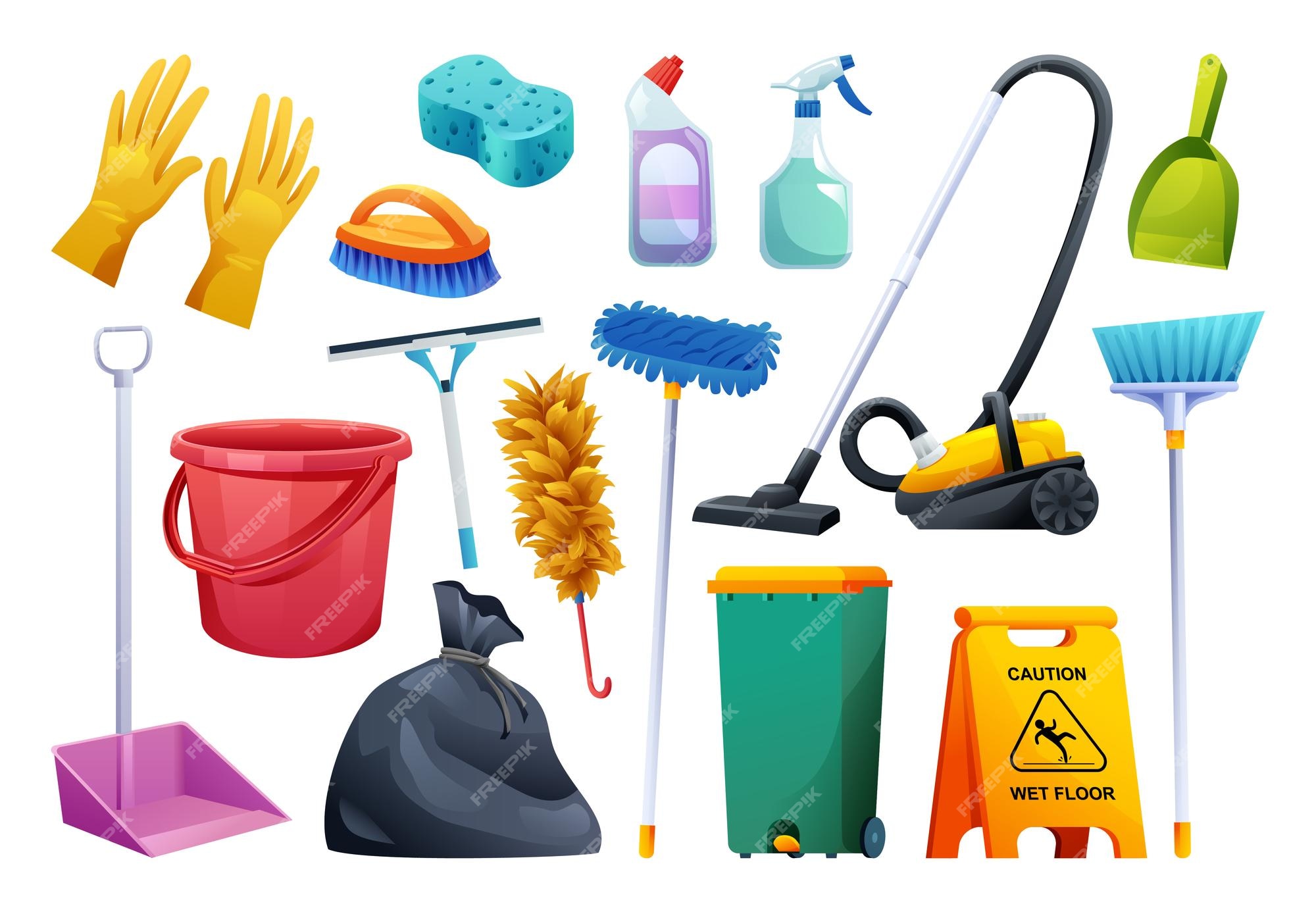 Premium Vector  Set of cleaning equipment house cleaning service tools  vector illustration