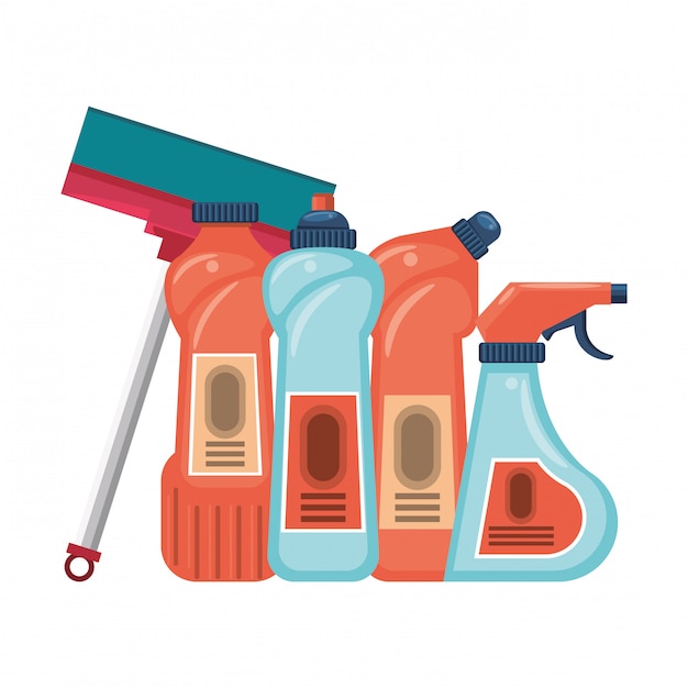 Vector set of cleaning equipment and products