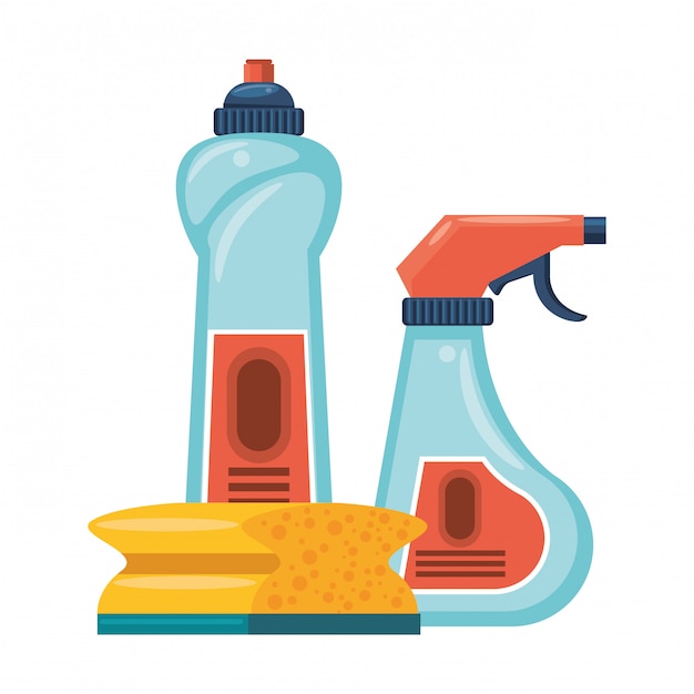 Vector set of cleaning equipment and products