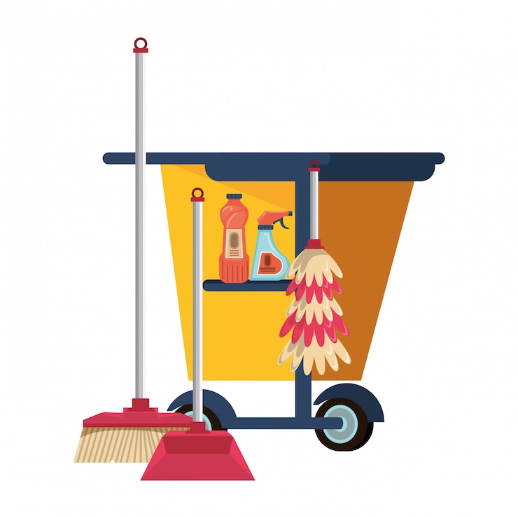 Vector set of cleaning equipment and products