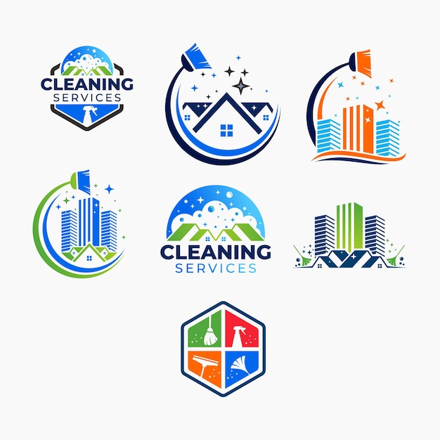 Набор векторных шаблонов логотипа здания службы уборки