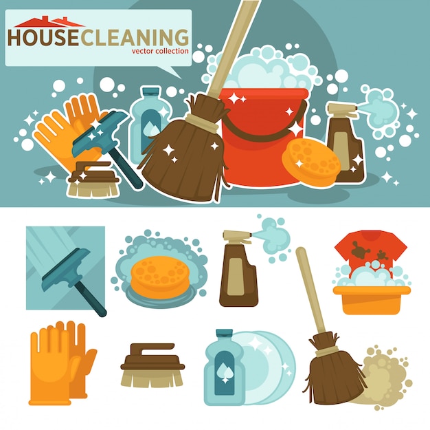 set of cleaning service symbols.