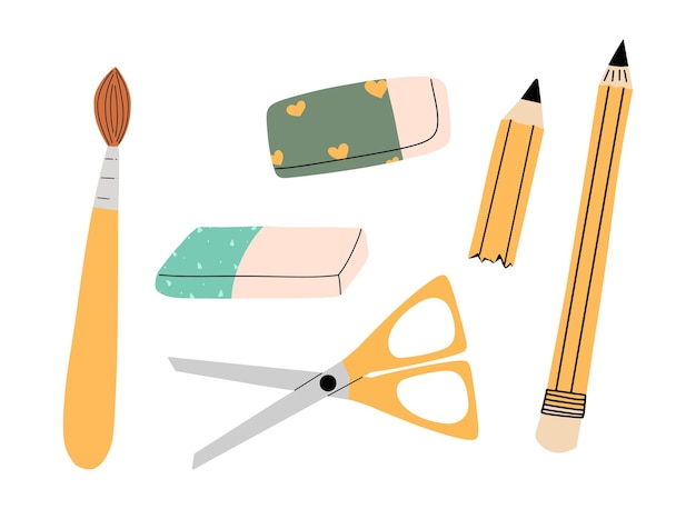 Набор канцелярских инструментов для школьного офиса Векторная иллюстрация в стиле ручной работы