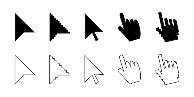 Set of click cursor in black Arrow and hand computer cursor icons