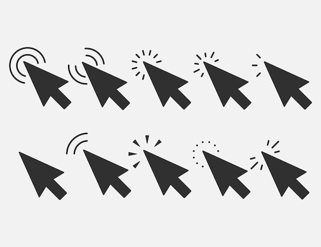 Set of Clicks icon Cursor sign Clicking Arrow Mouse Cursor Symbol Vector illustration