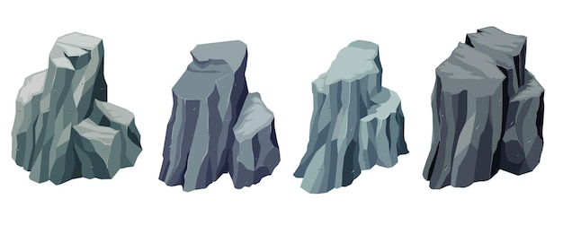 Set of Cliff Stone Isometric Drawing Design