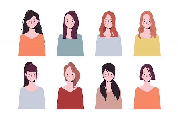 Set di clip art donne collezione icona carattere faccia differenza stile di capelli.