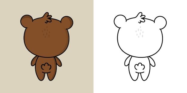 Set Clipart Bear Kleurplaat en gekleurde afbeelding. Clip Art Kawaii bruine beer.