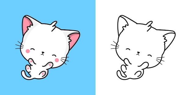 Установите Клипарт Кошка Разноцветный и Черно-белый. Kawaii Clip Art Турецкая ангорская кошка.