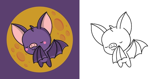 Set Clipart Flittermouse Multicolored and Black and White. Kawaii Clip Art Bat.