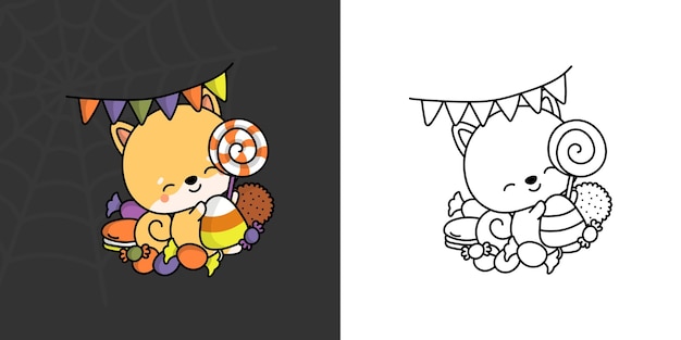 Impostare clipart halloween cane multicolore e bianco e nero. kawaii clip art halloween shiba inu.