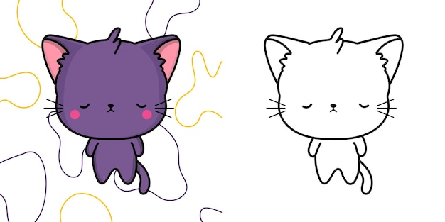 クリップアート子猫ぬりえページとカラー イラストを設定します。クリップ アート かわいい紫猫。