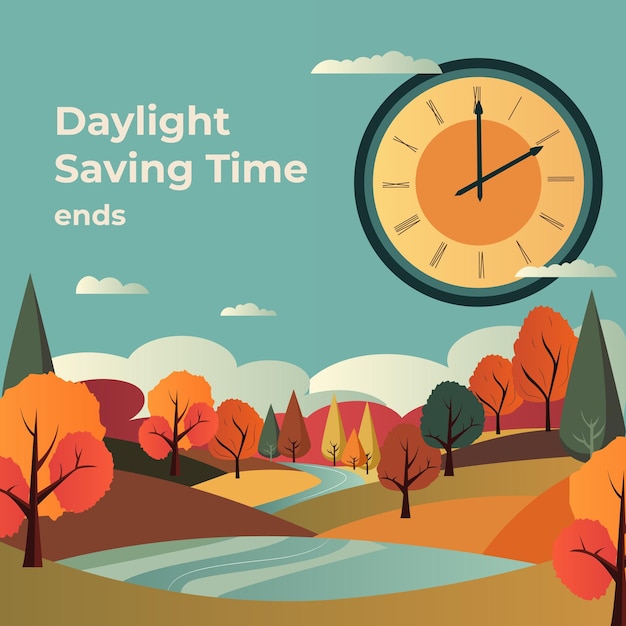 Set the clock to daylight saving time ends Vector illustration with message