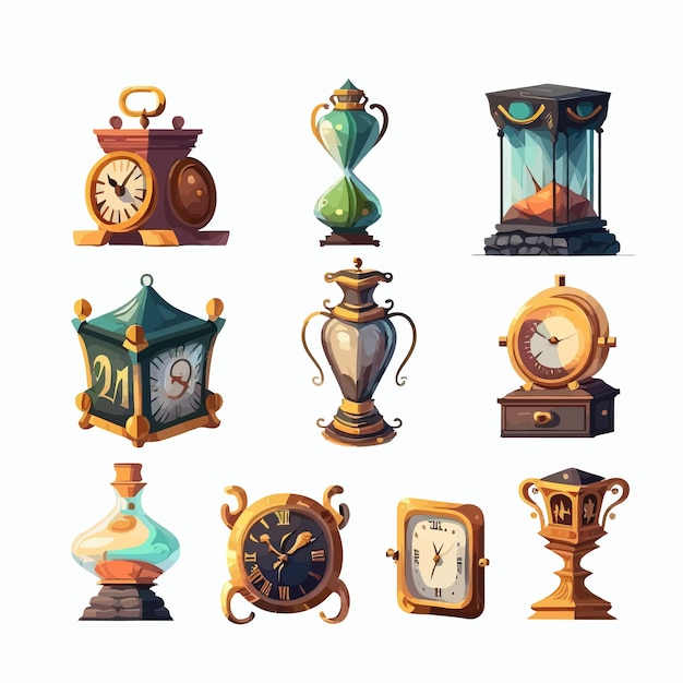 Set of Clocks Isolated on background Cartoon flat vector illustration