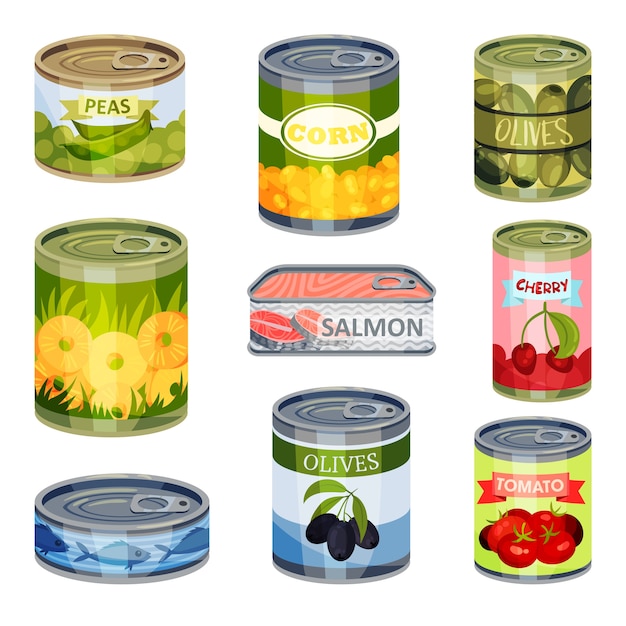 Vector set of closed cans isolated on white