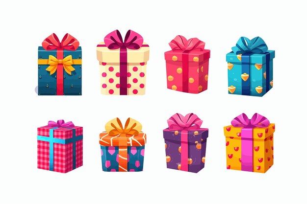 Set of closed gift boxes isolated on background Isolated on white background Vector cartoon illustration