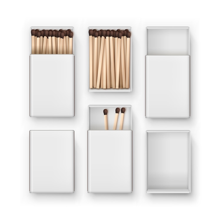 Vector  set of closed opened blank boxes of brown matches top view  on white background