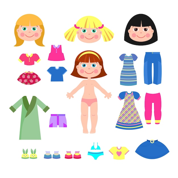 Vector set of clothes for the paper dolls were girls