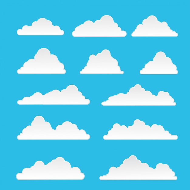 Vector set of cloud isolated on blue background