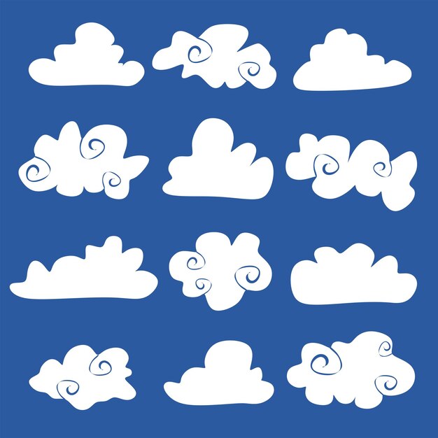 Set of clouds on blue background