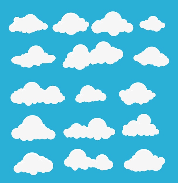 set clouds simple icon collection on blue background vector illustration EPS10