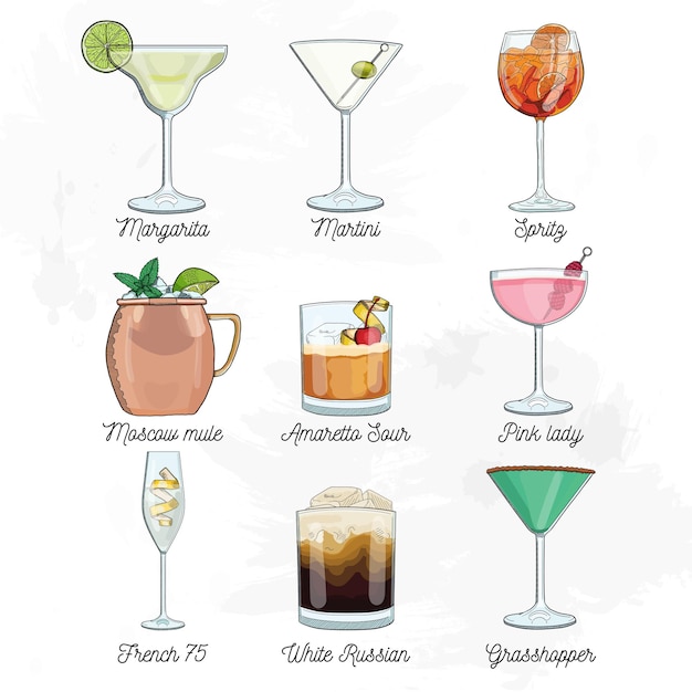 Vector set of cocktail drinks illustration